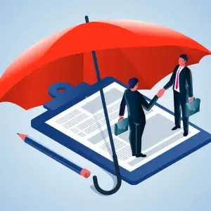 umbrella with two men shaking hands